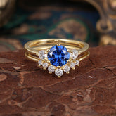 1 Carat Round Cut Sapphire Engagement Ring Set Classic Wedding Ring